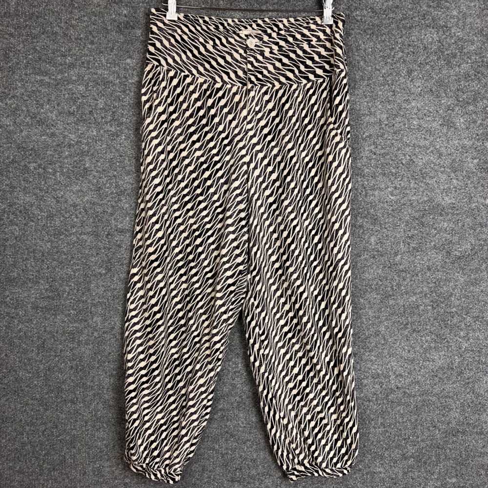Anthropologie Jogger Pants Womens 8 Black White Linen Viscose Abstract